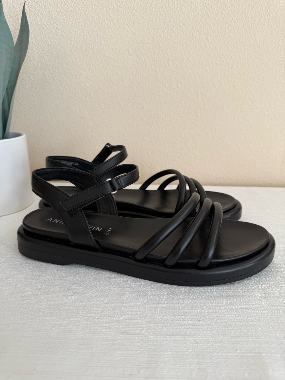 Anne Klein Iflex Black Strappy Ankle Strap Sandals